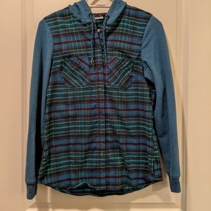LL Bean Hooded Flannel, XS, Blue Plaid